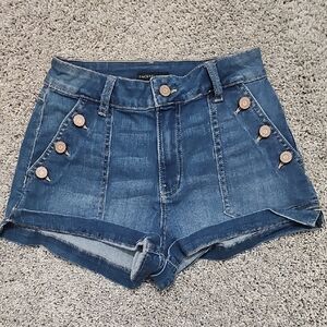 Sincerely Jules Blue Jean Shorts with Button Detail